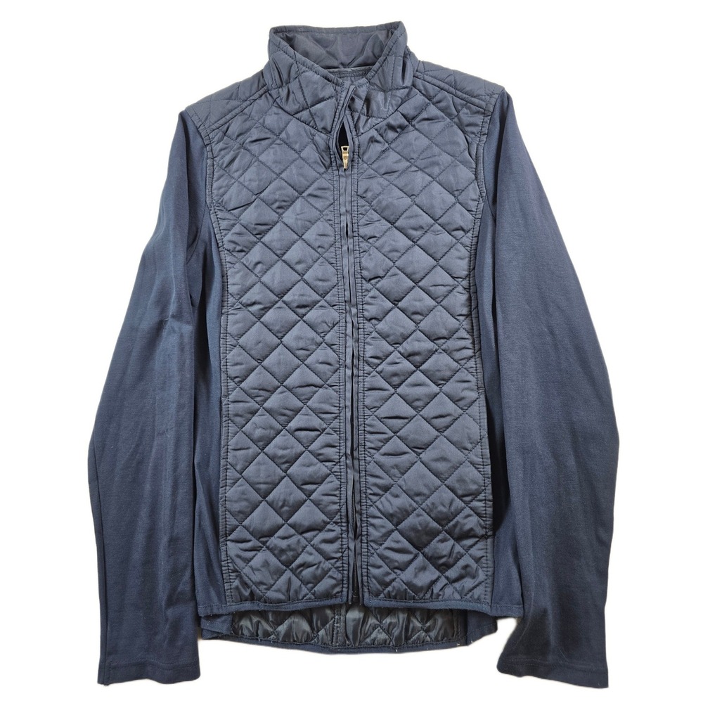 Banana Republic Quilted Hybrid Jacket Women Small Navy Blue Knit Zip Up Coat